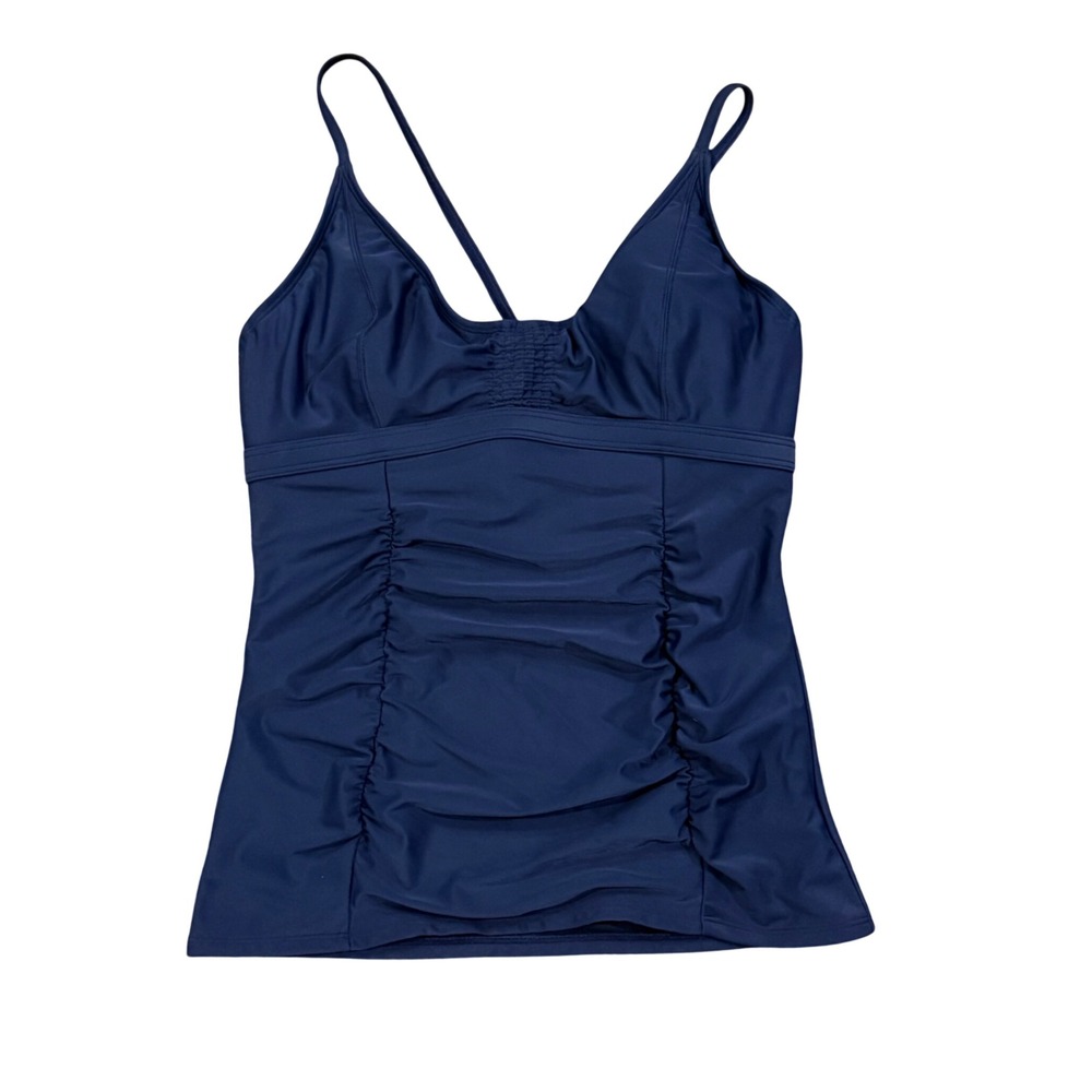 Athleta Aqualuxe Ruched Tankini Top Navy Blue 36 B/C NWT UPF 50+